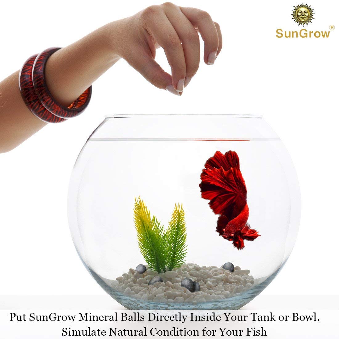 SunGrow Mineral-Rich Balls for Betta, 0.5   , Water Conditioner with Over 30 Beneficial Elements, Freshwater Fish Tank Decoratio