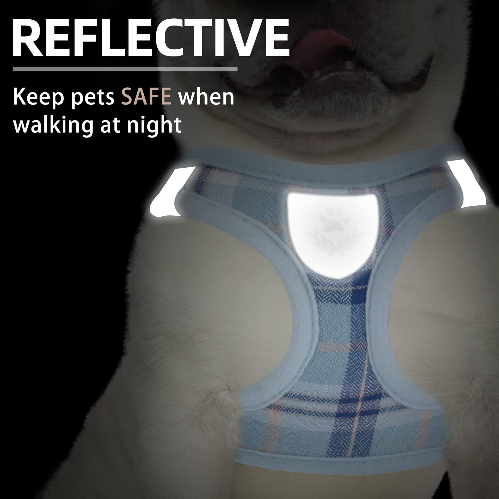 Pupteck Adjustable Dog Harness Collar And Leash Set Step In No Pull Pet Harness For Small Medium Dogs Puppy And Cats Outdoor Walking Running, Soft Mesh Padded Reflective Vest Harnesses, Blue Xxs