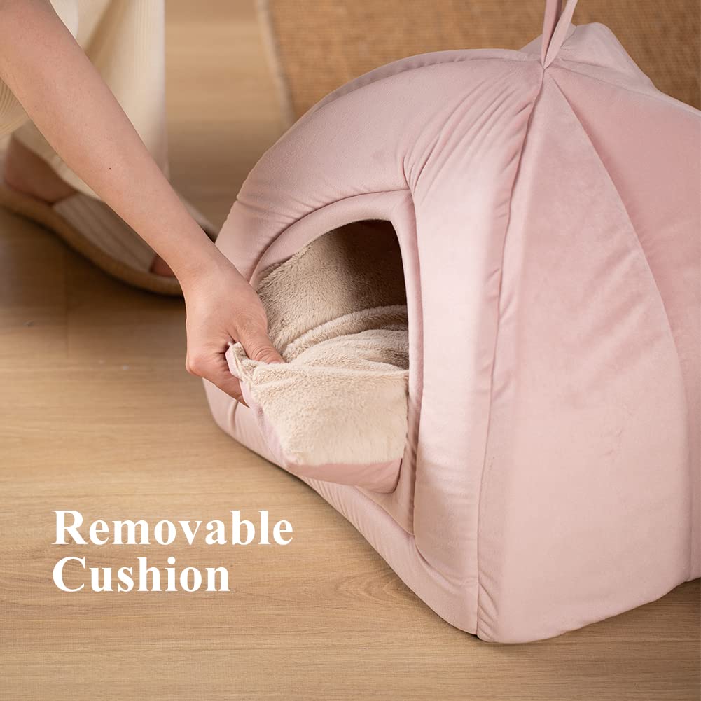 Kasentex Cat Bed For Indoor Cats, 2-In-1 Cat House Pet Supplies For Kitten And Small Cat Or Dog - Animal Cave, Cat Tent With Removable Washable Pillow Cushion (Pink 15X15X15)
