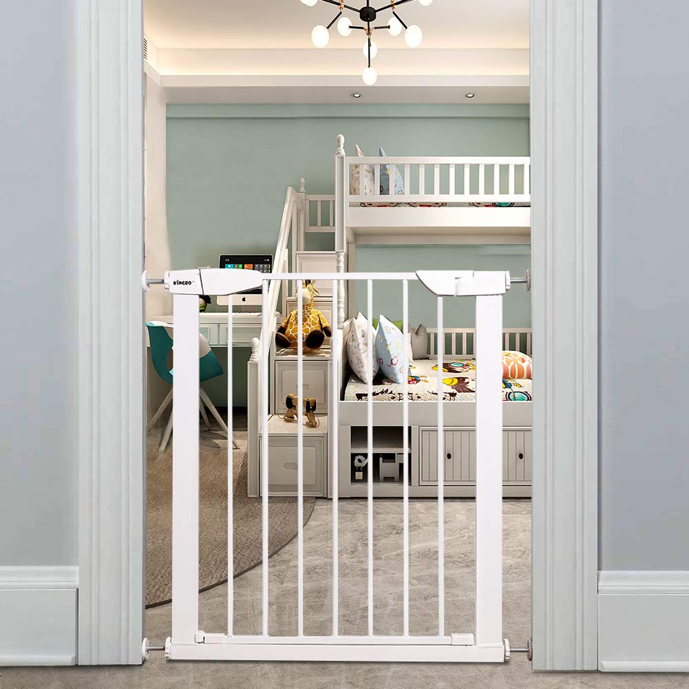 Waowao Narrow Walk Through Baby Gate Auto Close Tension 25.57'-28.32' Wide White Metal Child Pet Safety Gates With Pressure Mount For Stairs,Doorways