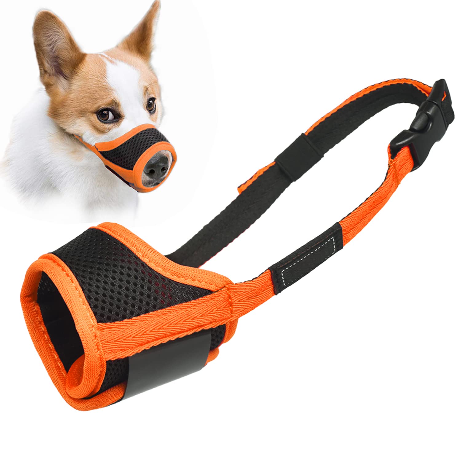 Dog Muzzle Anti Biting Barking and Chewing with Comfortable Mesh Soft Fabric and Adjustable Strap, Suitable for Small, Medium an