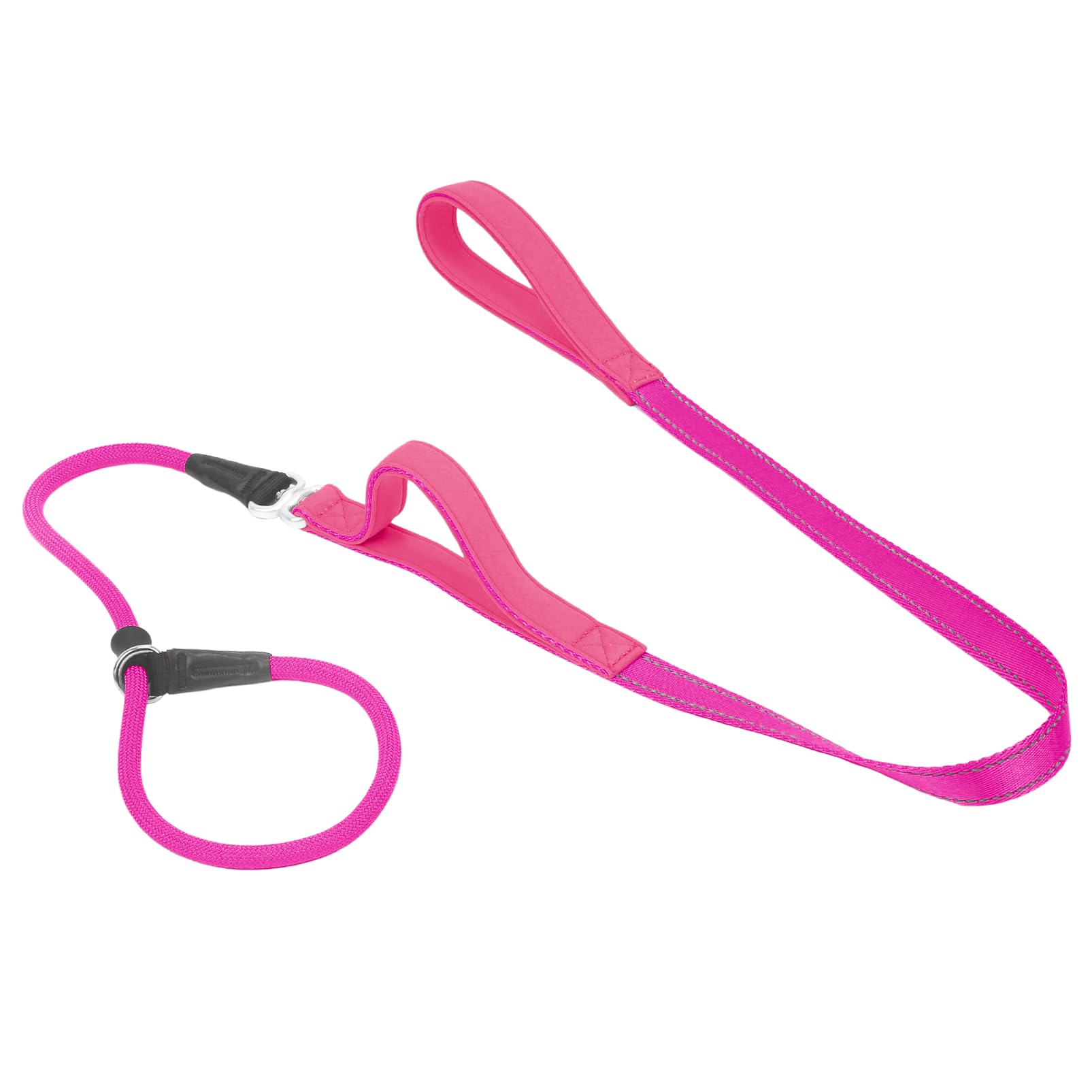 Slip Lead Dog Leash With Double Handle, Reflective Dog Training Leash - 360 Swivel Anti-Tangle - Heavy Duty Nylon - Medium, Larg