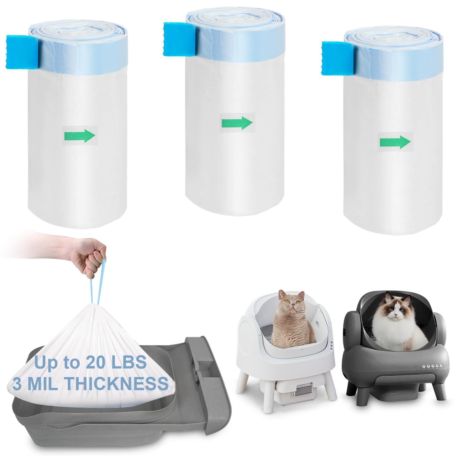 Elegx 60 Count Litter Box Liners Bags, 3Mil Extra Thick Heavy Duty,27.1'' X 12.9'' Compatible With Neakasa M1, Petpivot Autoscoo