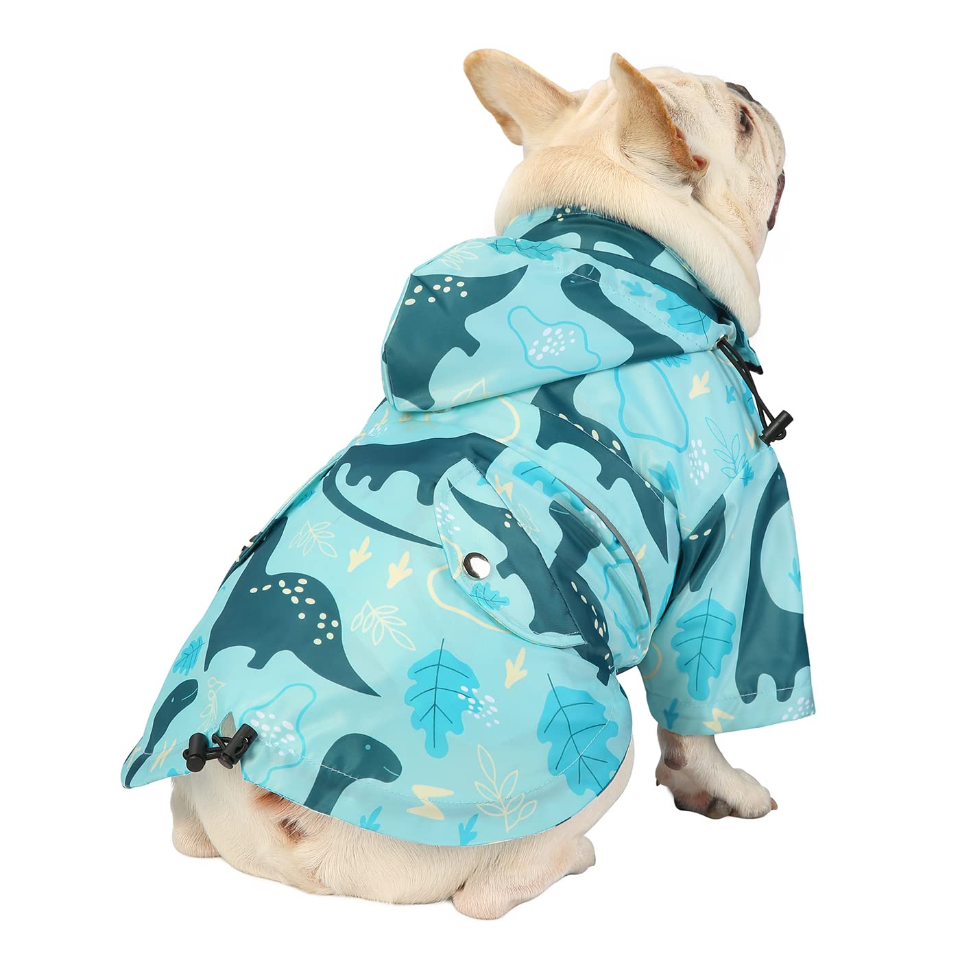 HDE Dog Raincoat - Double Layer Zip Jacket with Hood, Medium, Dinosaurs, Polyester, Model HDE-58189