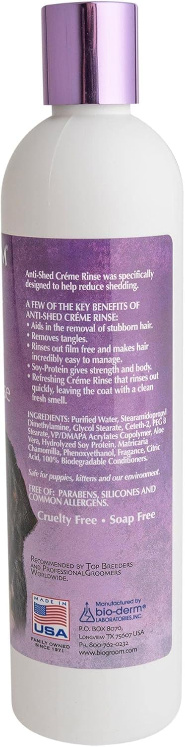 Bio-Groom Anti-Shed Deshedding Dog Conditioner ?Odor Eliminating, Anti-Shedding, Dog Bathing Supplies, Puppy Wash, Cat & Dog Grooming Supplies, Cruelty-Free, Made In Usa ?12 Fl Oz 1-Pack