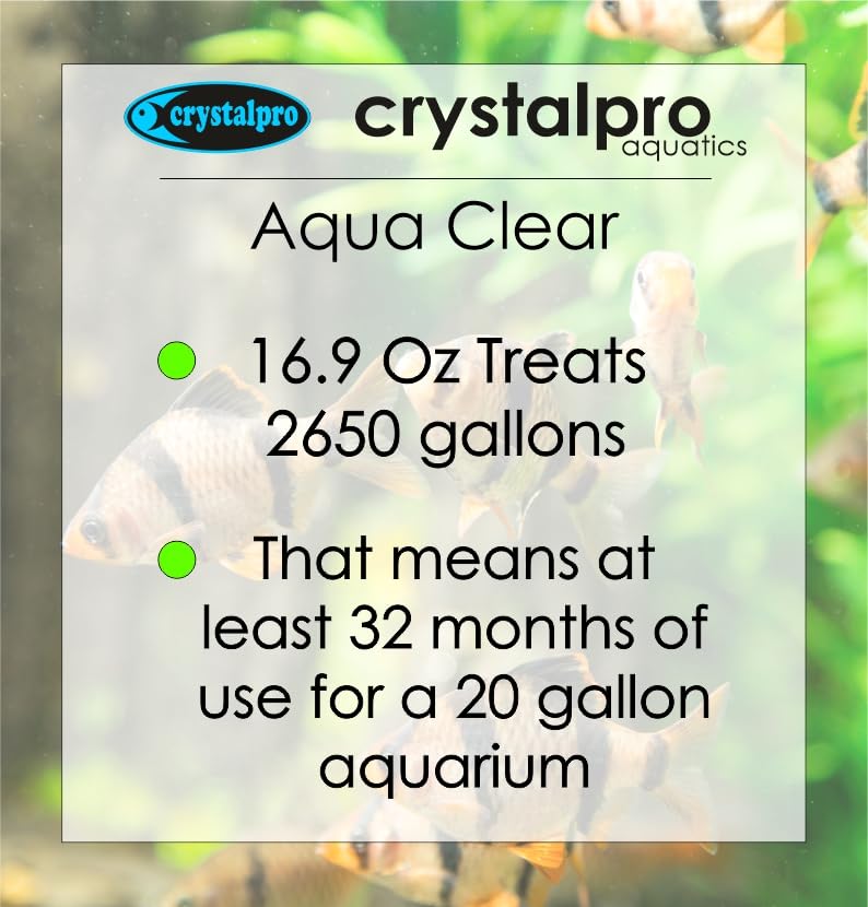 Crystalpro Water Clarifier 16.9 Oz - Aqua Clear Treats 2650 Gallons - Clear Cloudy Fish Tank Water - for Freshwater Aquariums an