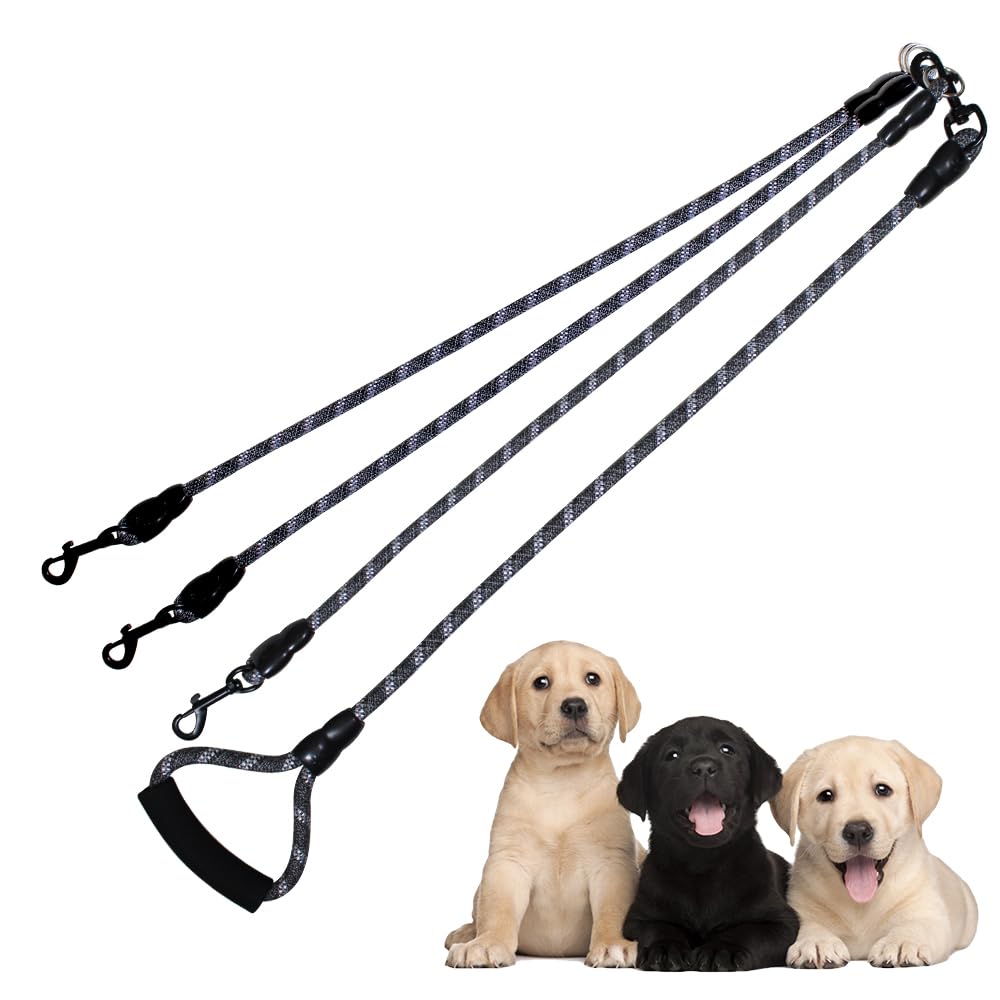 Multiple Dog Leash, Reflective Heavy Duty Three Dog Leash For Small Medium Large Dogs, 3 Dog Leashes, 360 Swivel Tangle Free Wit