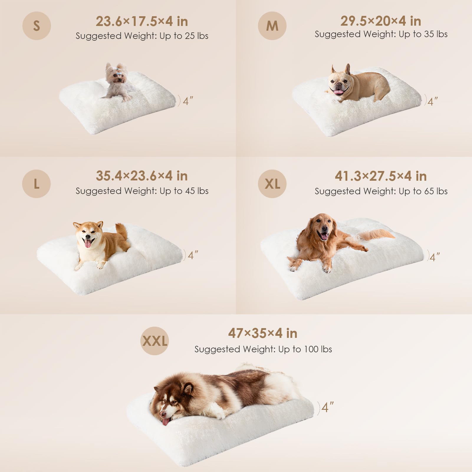 Eheyciga Fluffy Dog Crate Bed For Medium Dogs, Plush Faux Fur Dog Crate Pad, Calming Anti Anxiety Medium Dog Bed For Crate, Washable Soft Warm Dog Crate Mat With Non-Slip Bottom, Beige, 29.5 X 20