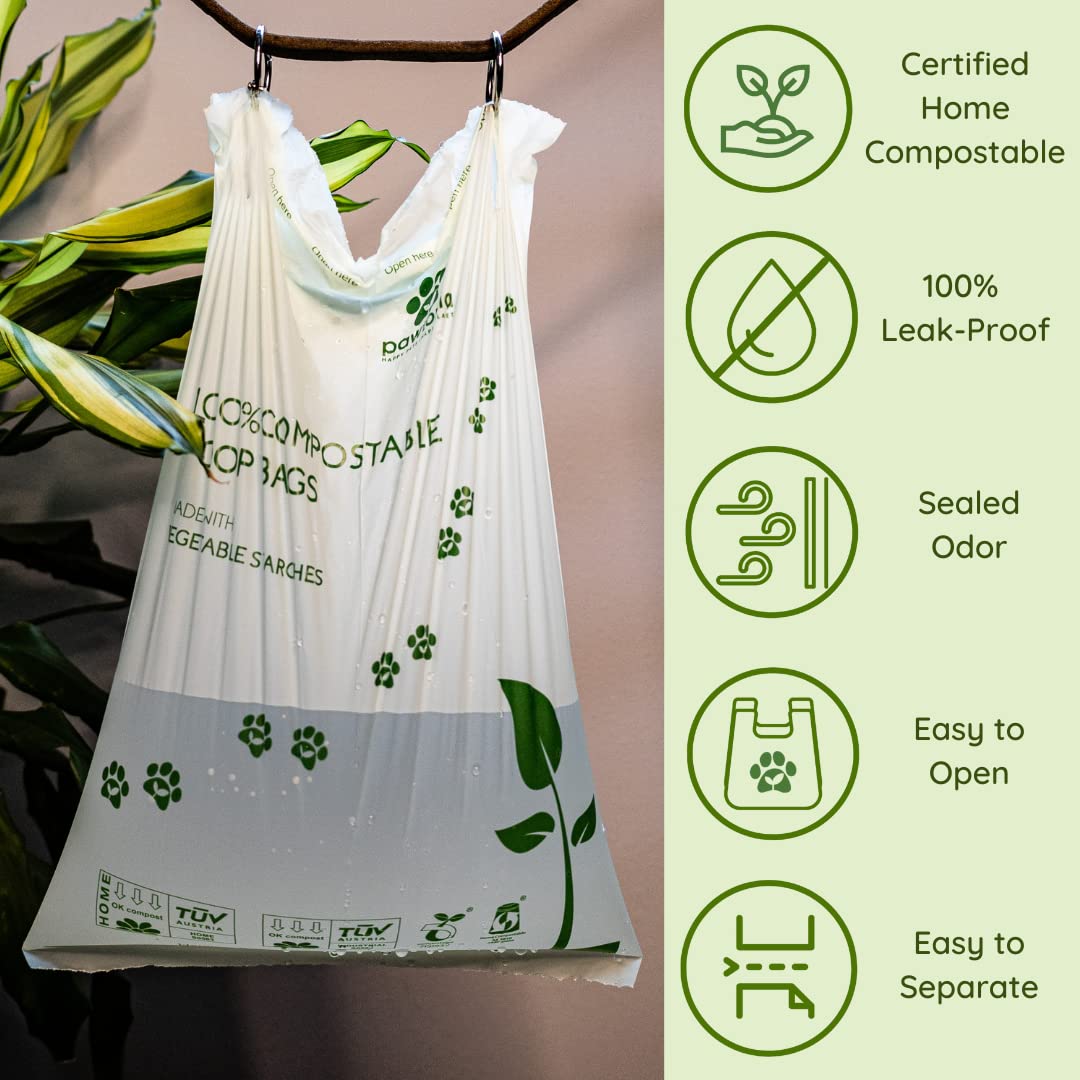 Pawtria Certified Home Compostable Dog Poop Bags (120 Bags + Paper Dispenser), Biodegradable Poop Bags, Cat Litter, Vegetable St