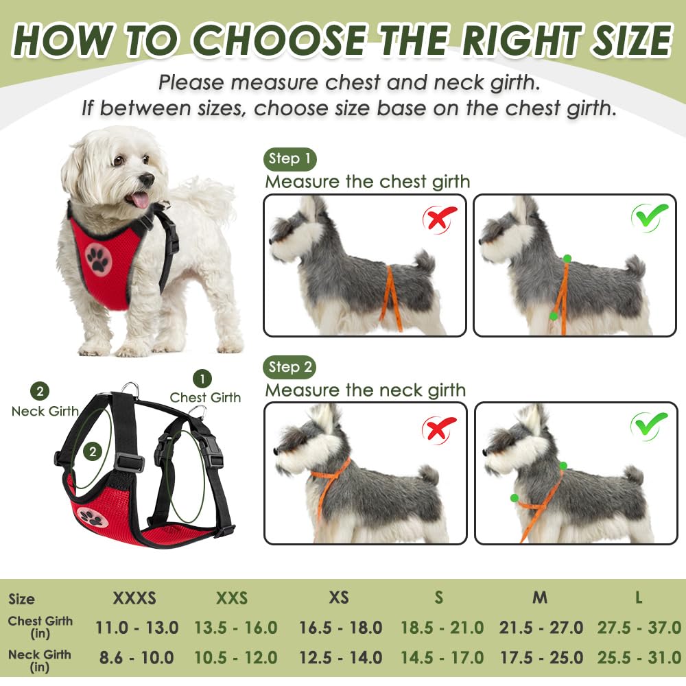 Slowton Dog Car Harness Seatbelt Set, Dog Vest Harness Adjustable Breathable & Vehicle Safety Seat Belt With Elastic Bungee For Small Medium Large Pets(Red - Double Clip,S)
