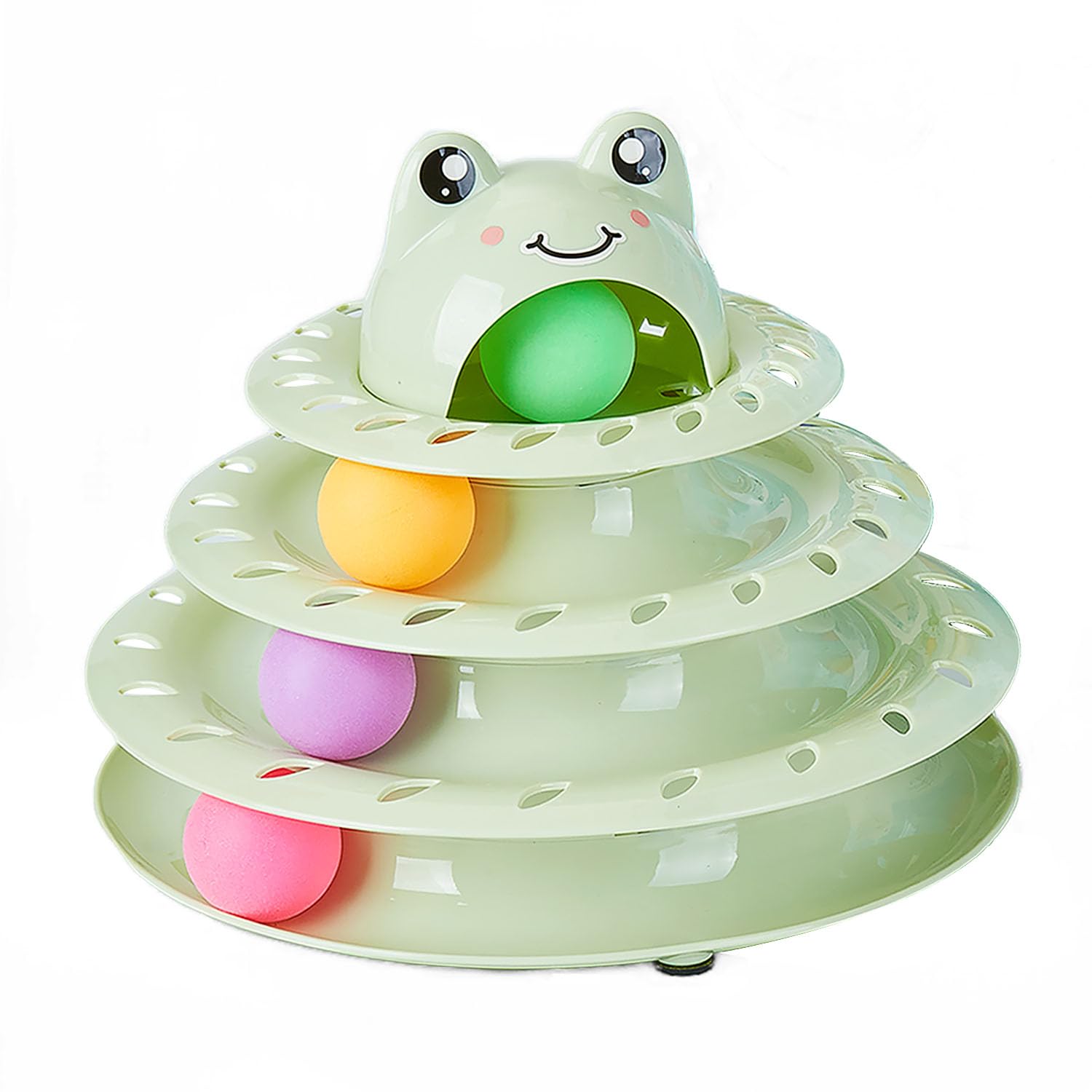 Pawsayes Cat Toys, 4-Level Turntable Ball Track Interactive Cat Toy for Indoor Cats, Self Play Fun Roller with Colorful Rotating