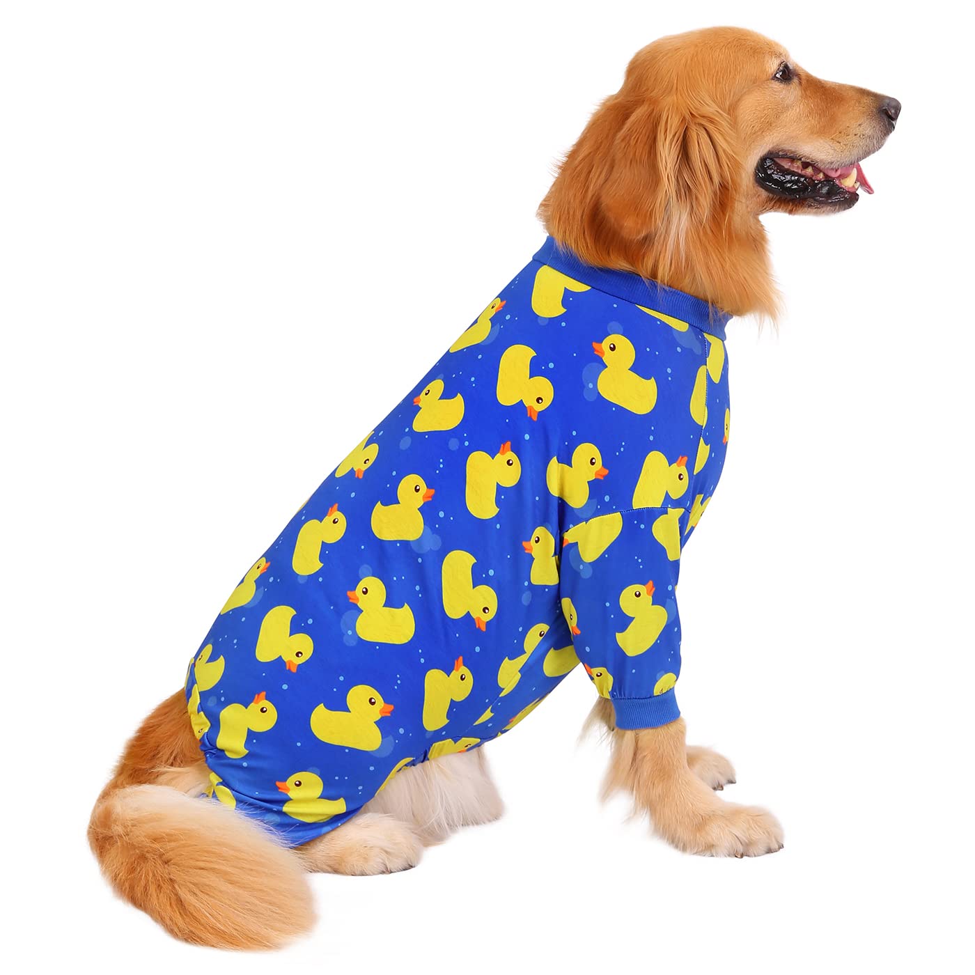 HDE Dog Pajamas One Piece Jumpsuit Lightweight Dog PJs Shirt for M-3XL Dogs Ducks Blue - L