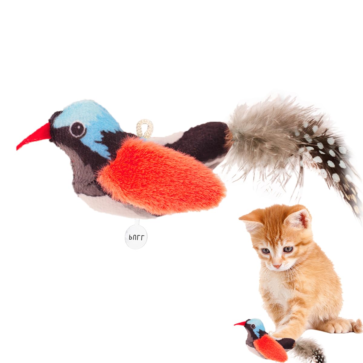Ipawspace Robin Bird Interactive Catnip Feather Toy With Chirp Sound, Natural Catnip, Real Feather For All Breeds Kittens