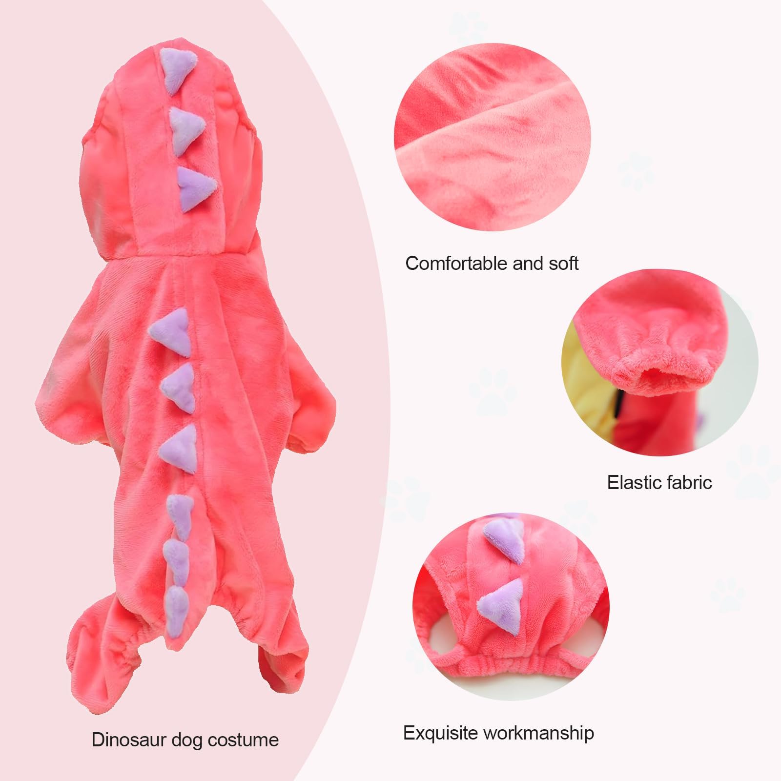 Hotumn Dinosaur Dog Halloween Costume Pet Dino Hoodie For Small Dogs (Small, Pink)