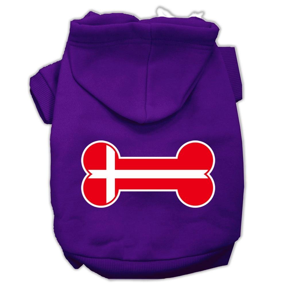 Pet, Dog & Cat Hoodie Screen Printed, 'Bone Shaped Denmark Flag' Purple Xl (14-20 Lbs.)