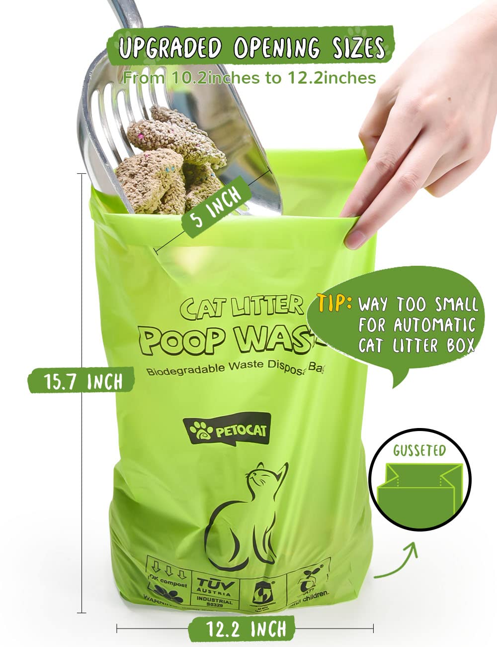 Cat Litter Bags For Poop Biodegradable Cat Waste Disposal Bag Leakproof Durable And Unscented Large To Fit Any Scoop Strengthen