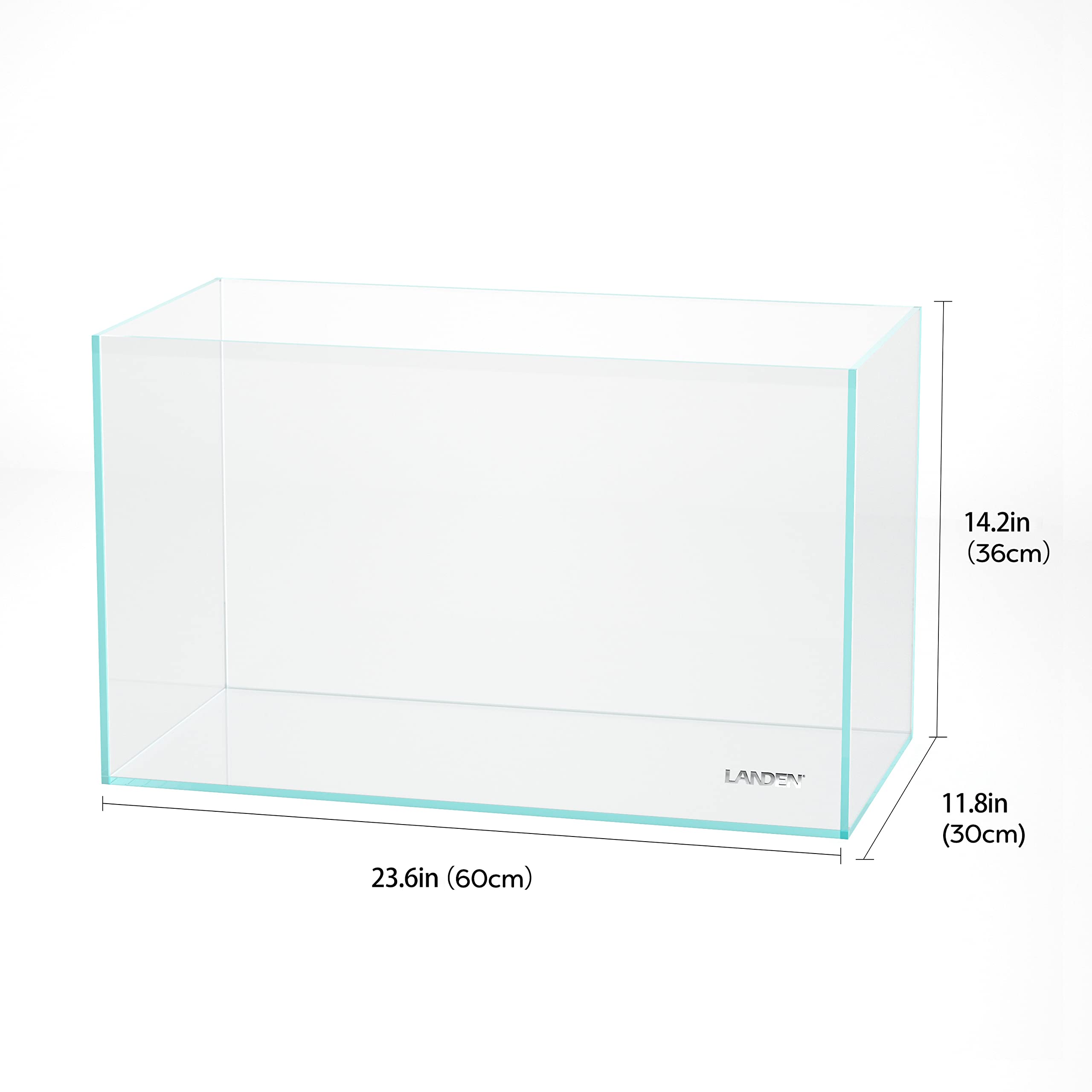 Landen 60P 16 Gallon Rimless Low Iron Aquarium Tank, 23.6' W × 11.8' D × 14.2' H (60Cm X 30Cm X 36Cm) 6Mm Thickness With Nano Foam Leveling Mat 111004