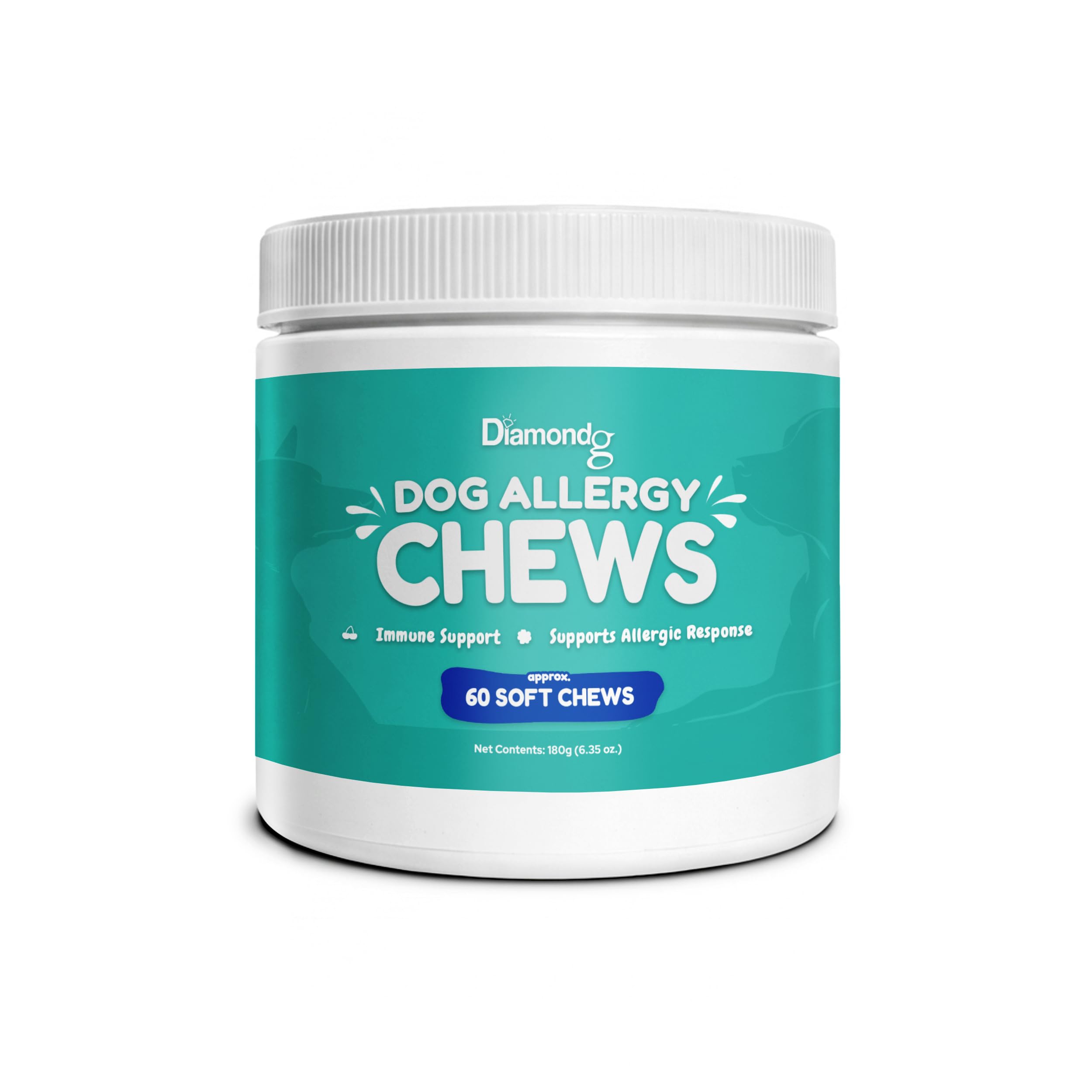 Diamondg Dog Allergy Chews for Itchy Skin with Quercetin, 60ct - Seasonal Allergy Supplements for Dogs with Postbiotic & Colustr
