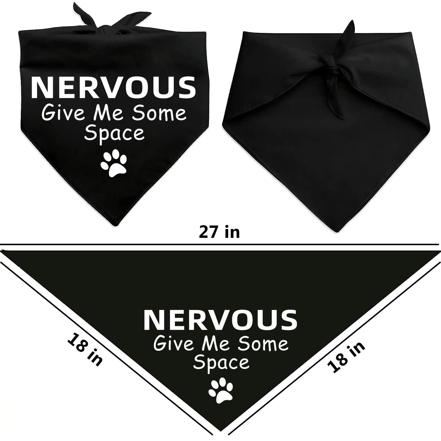 Advivio 2 Pieces Nervous Give Me Some Space Black Dog Scarf Bandana with Red Dog Leash Wrap, Pet Birthday Gift and Dog Lovers Ow