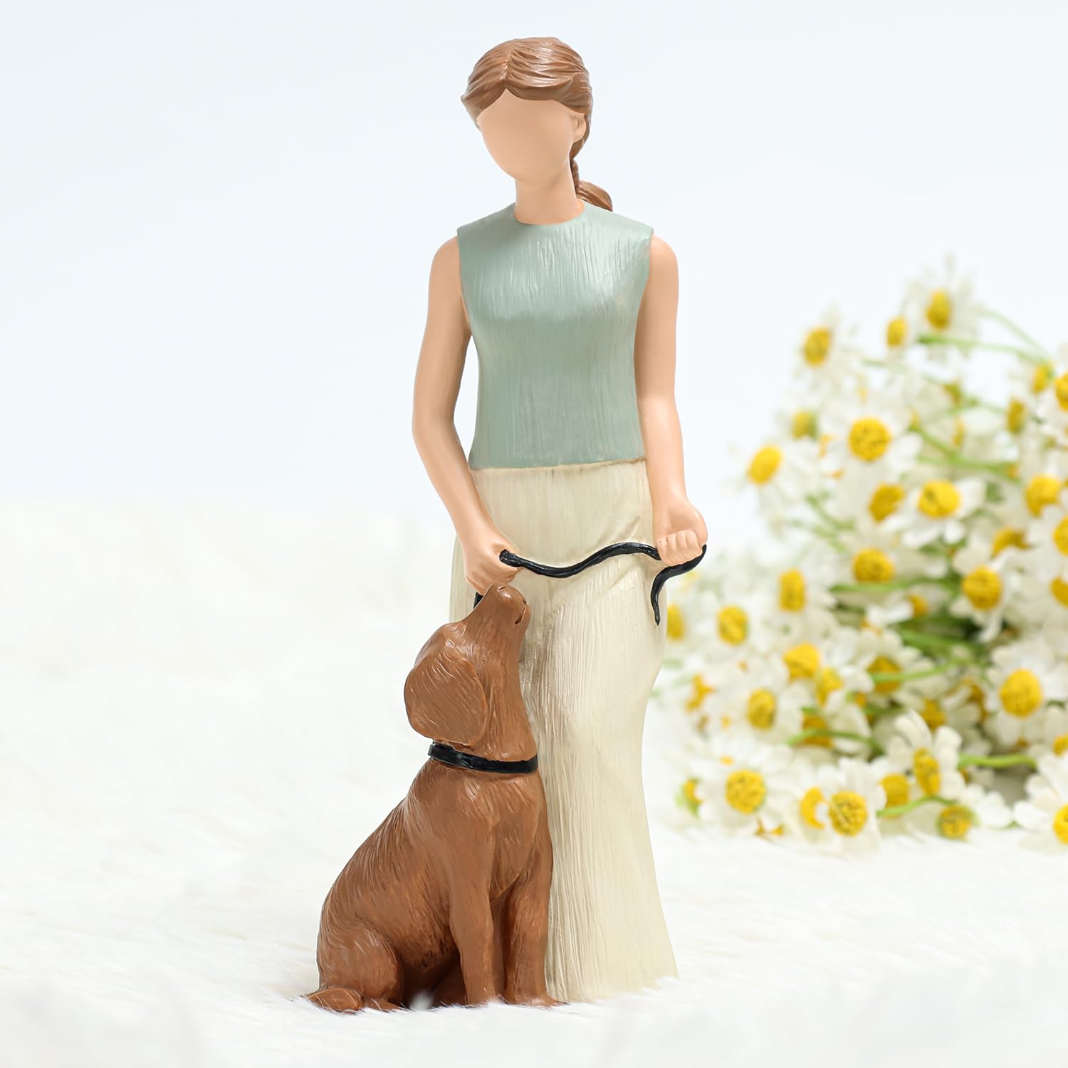 Hensonever Woman Walking Dog Figurines, Lady Dog Friendship Memorials Ornaments For Dog Lovers