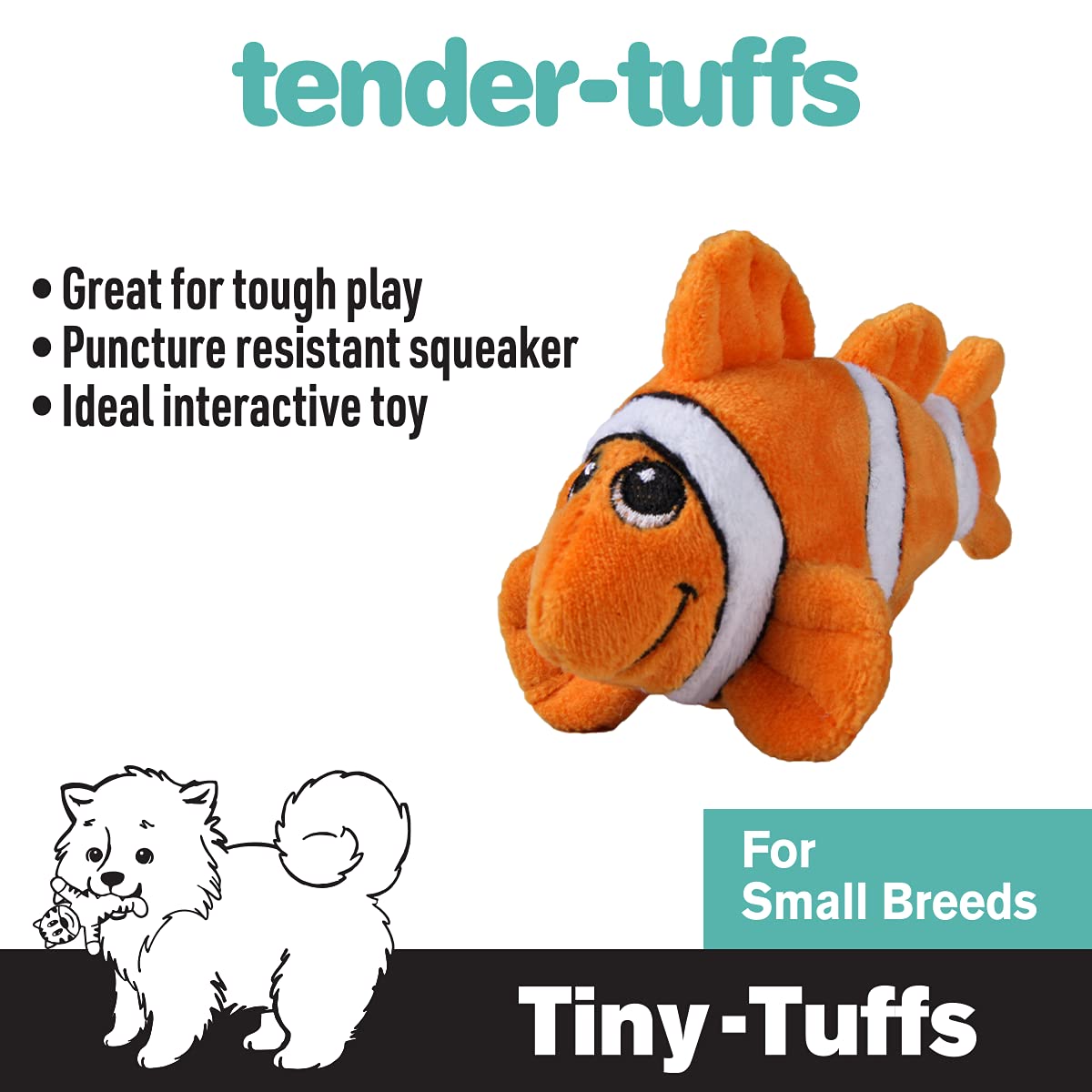 Smartpetlove Tender-Tuffs Tiny - Tough Plush Dog Toys For Puppies And Small Breeds - Stuffed Orange Clownfish With Puncture Resistant Squeaker