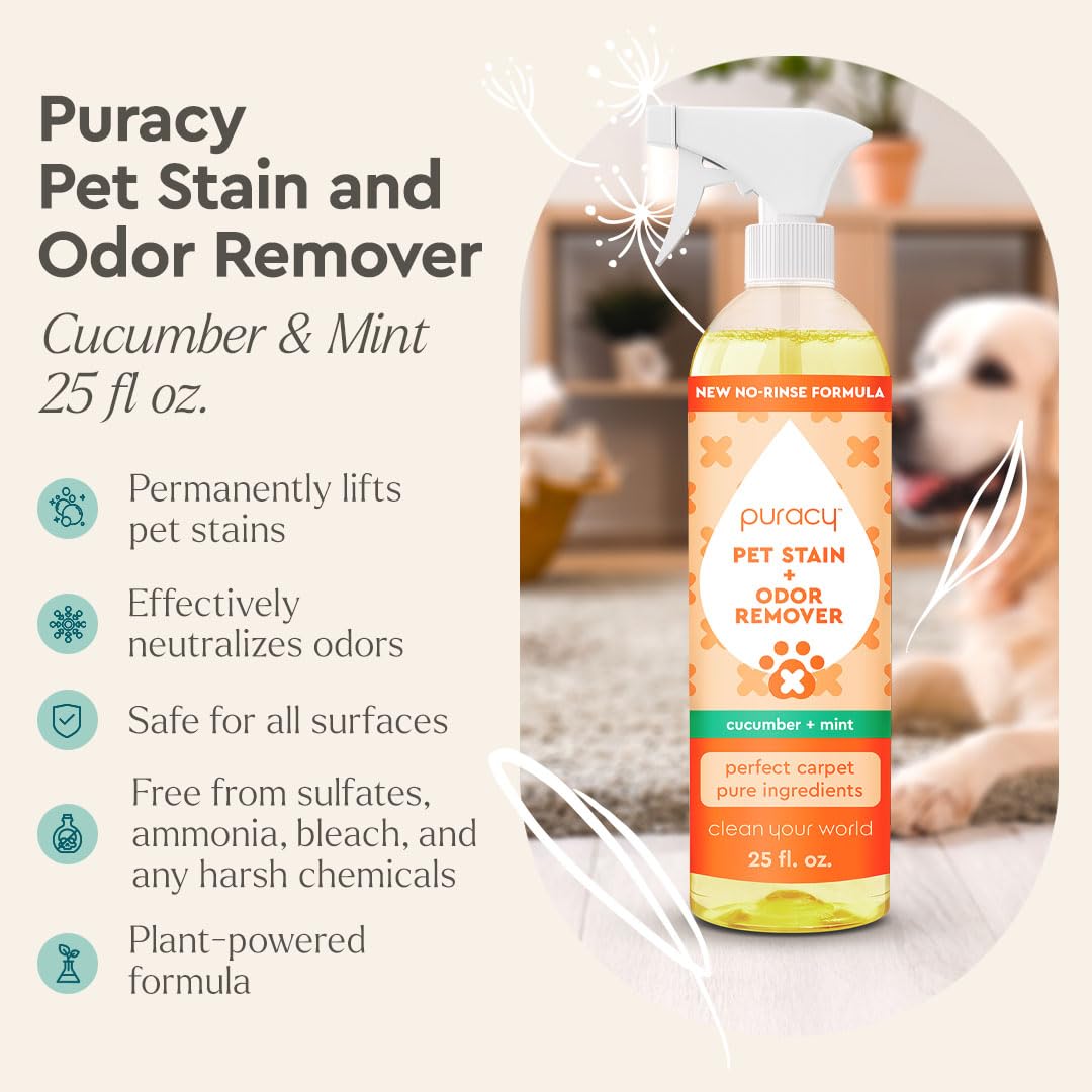Puracy Natural Platinum Pet Stain And Odor Remover - Plant-Powered Professional Pet Urine Odor Eliminator With Natural Enzymes - Safe And Effective Carpet Pet Stain Remover And Cleaner, 739Ml, 25Oz