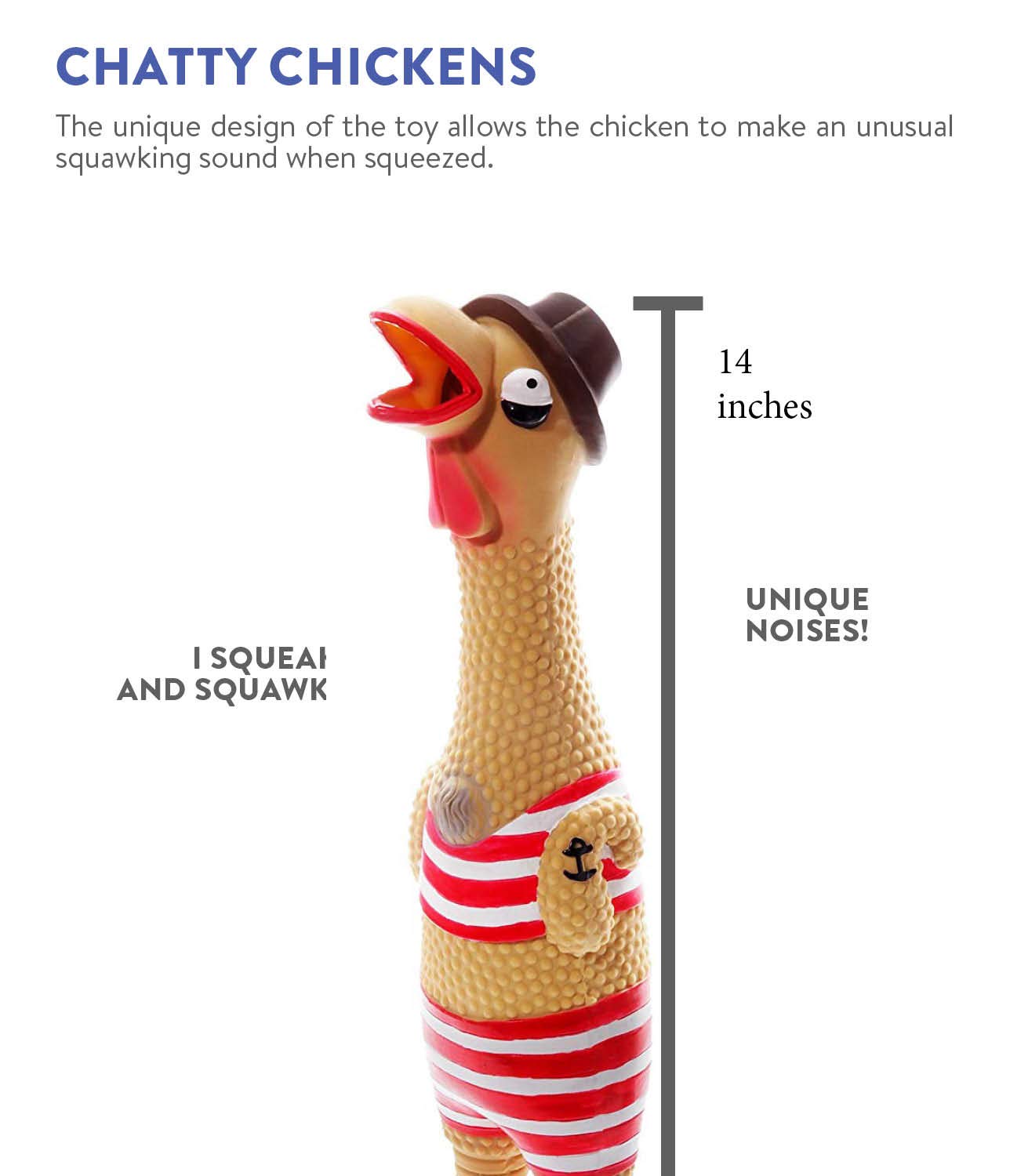 Outward Hound Squawkers Grandpa Gimpy Latex Rubber Chicken Interactive Dog Toy, Large