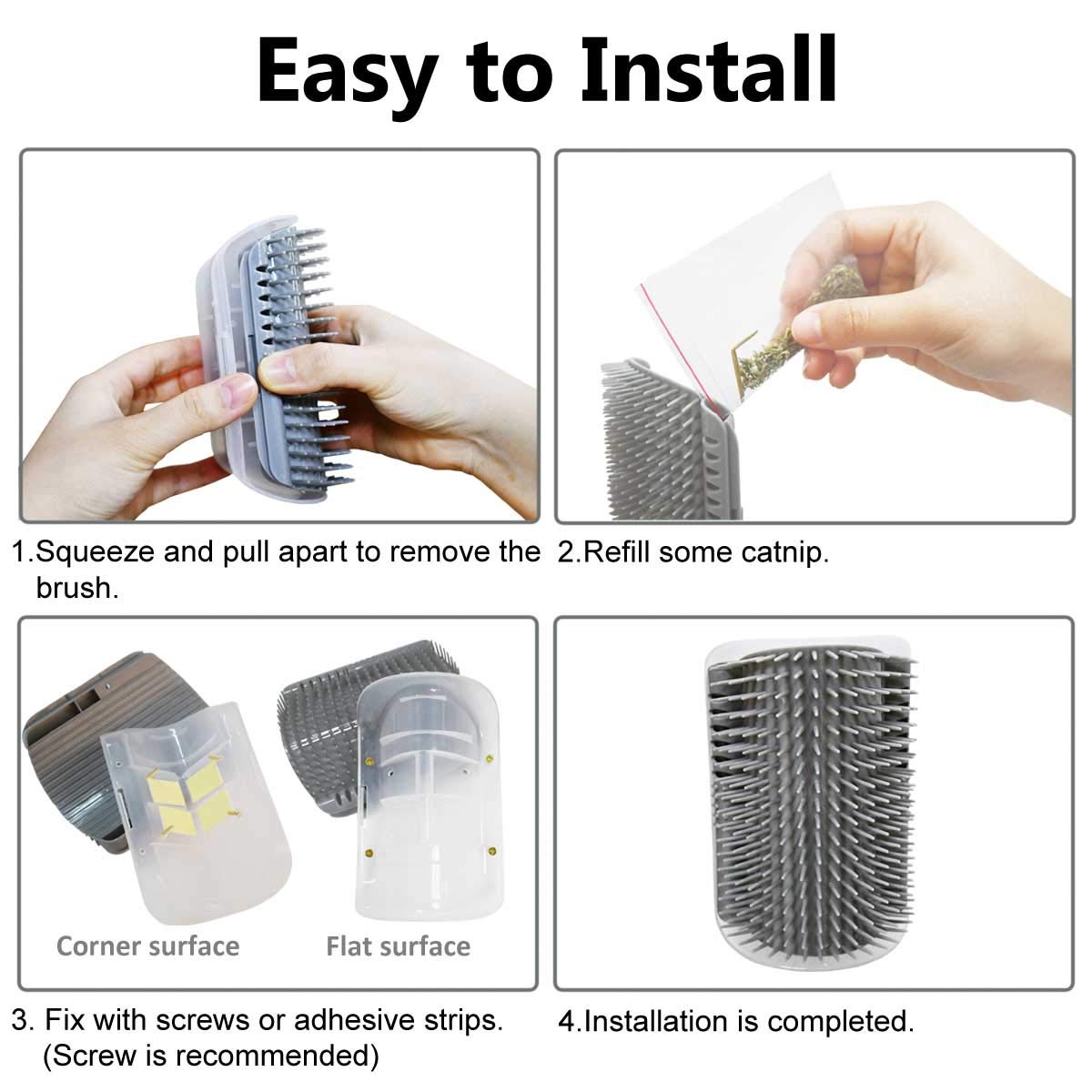 Yuntop 2 Pack Softer Self Groomer With Catnip Wall Corner Massage Comb Scratcher Grooming Brush Tool For Long & Short Fur Kitten Cats Dogs