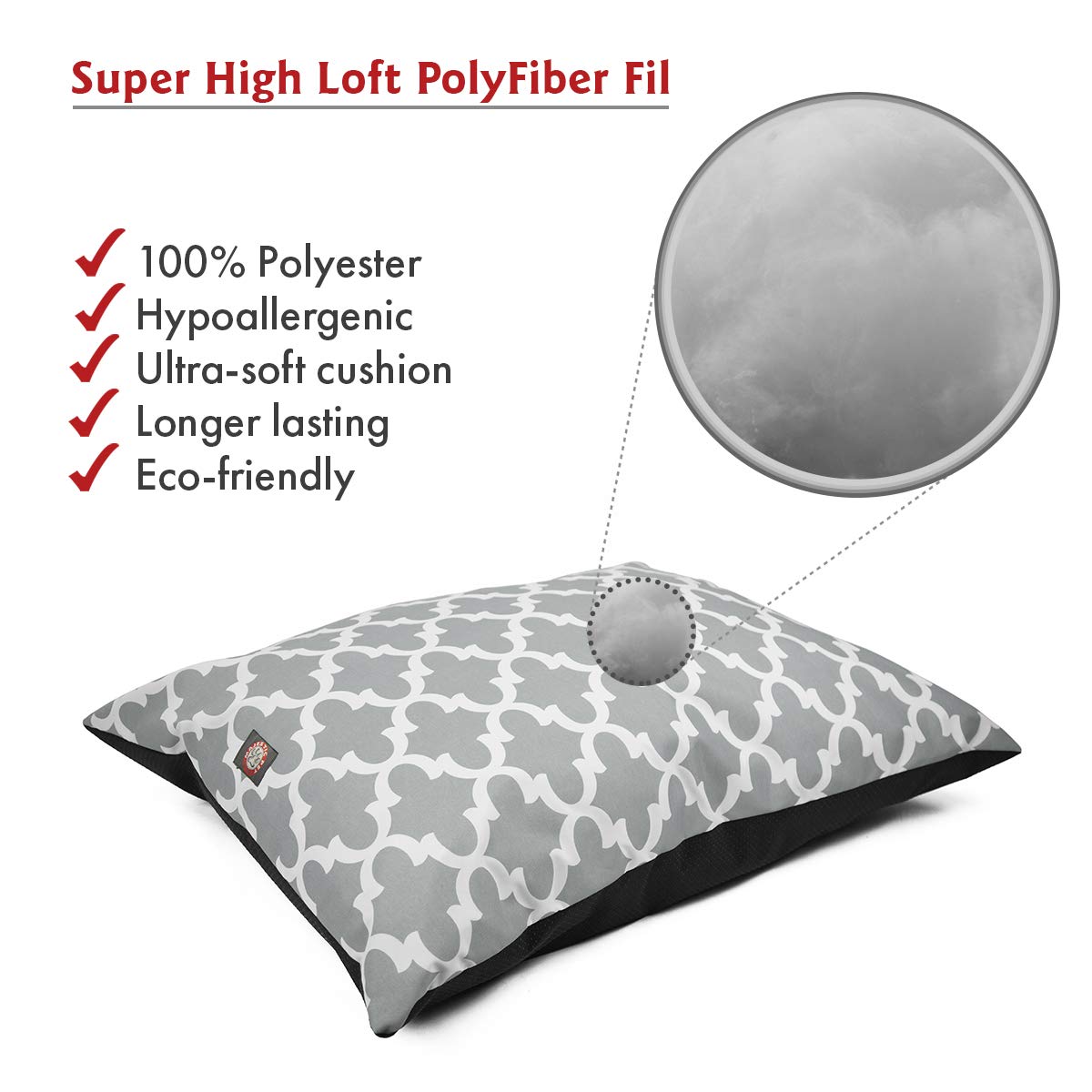 Majestic Pet Rectangle Large Dog Bed Washable – Non Slip Comfy Pet Bed – Dog Crate Bed Super Value Pillow Dog Bed – Dog Kennel Bed For Sleeping - Dog Bed Large Breed 46 X 35 Inch – Trellis Gray