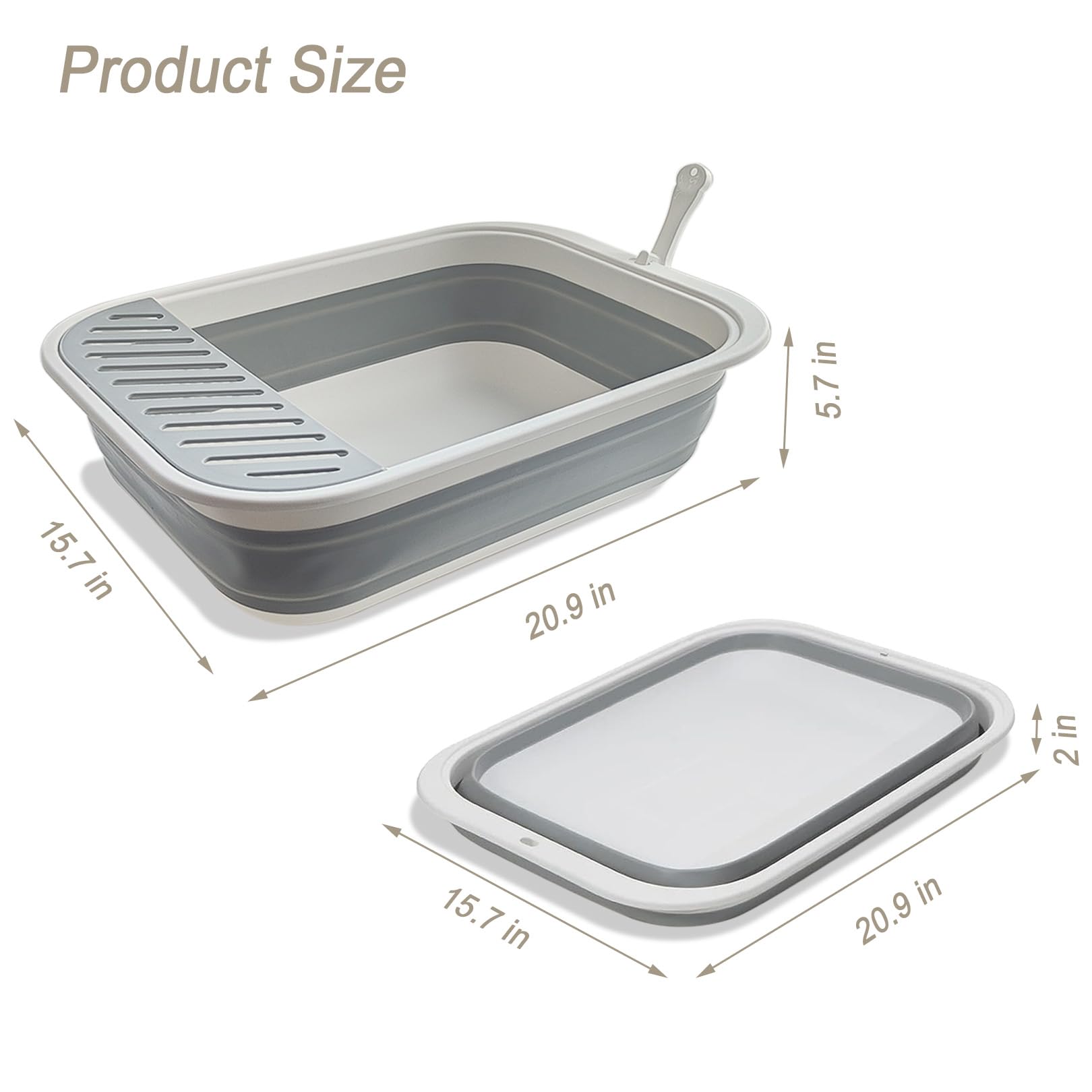 Chuyouan Senior Collapsible Cat Litter Pan - Low Entry, Foldable Pet Toilet for Elderly Cats, Grey, 20.9x15.7x5.7 inch