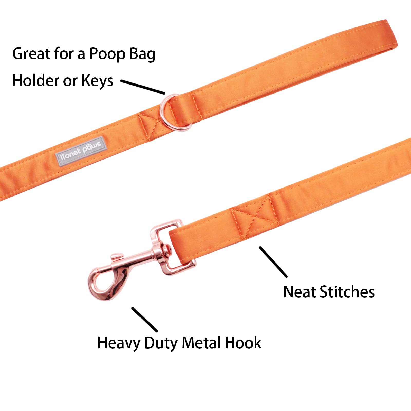 Lionet Paws Dog Leash - Silk Orange Leash For Small Medium Large Dogs Matching Collar For Girl And Boy