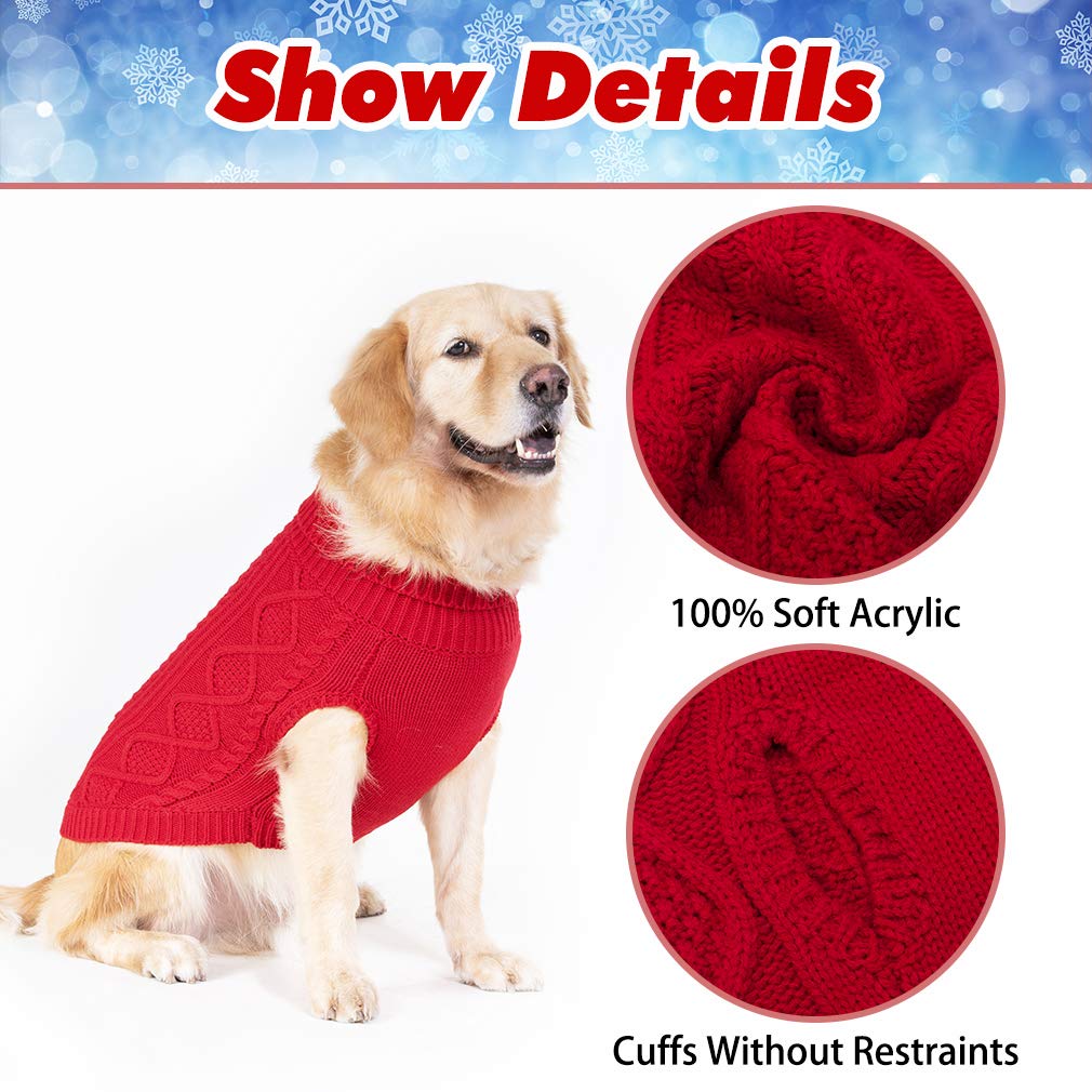 Bingpet Dog Knitted Sweaters - Turtleneck - Classic Cable Knit Dog Jumper Coat Warm Sweartershirts Outfits For Dogs Cats In Autu