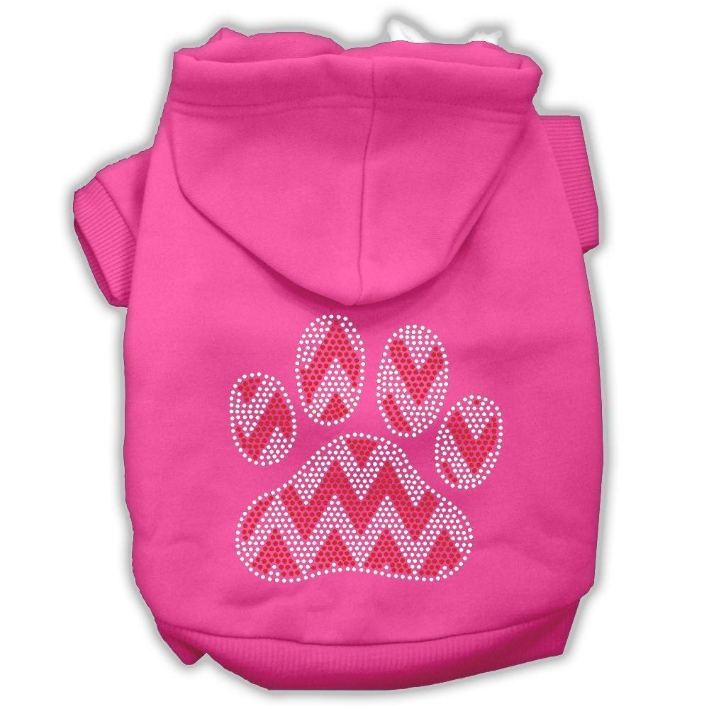 Christmas Pet, Dog & Cat Hoodie Rhinestone, 'Candy Cane Chevron Paw' Bright Pink 3Xl (25-35 Lbs.)