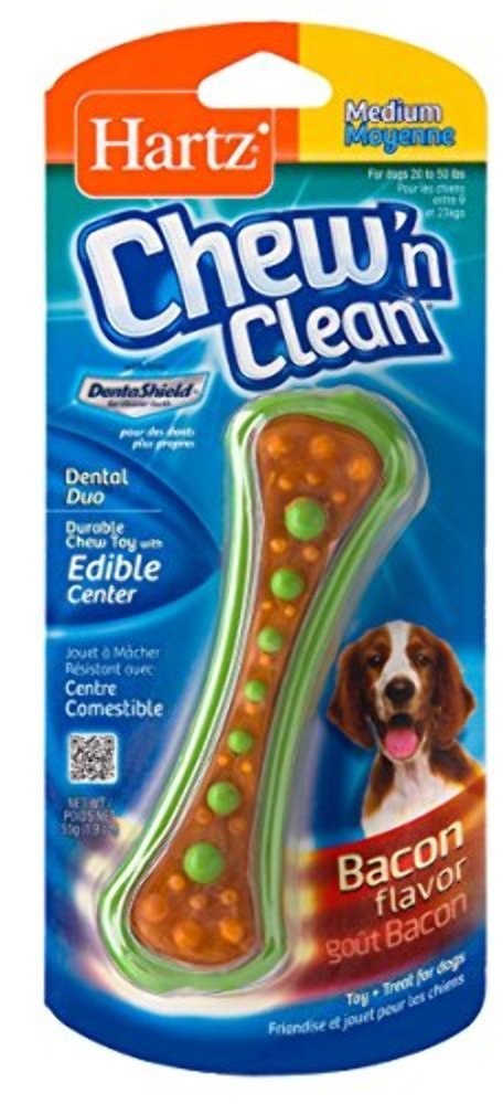 Hartz Chew 'N Clean Dental Duo Bacon Flavored Dog Chew Toy - 1 Count(Pack Of 1),Medium