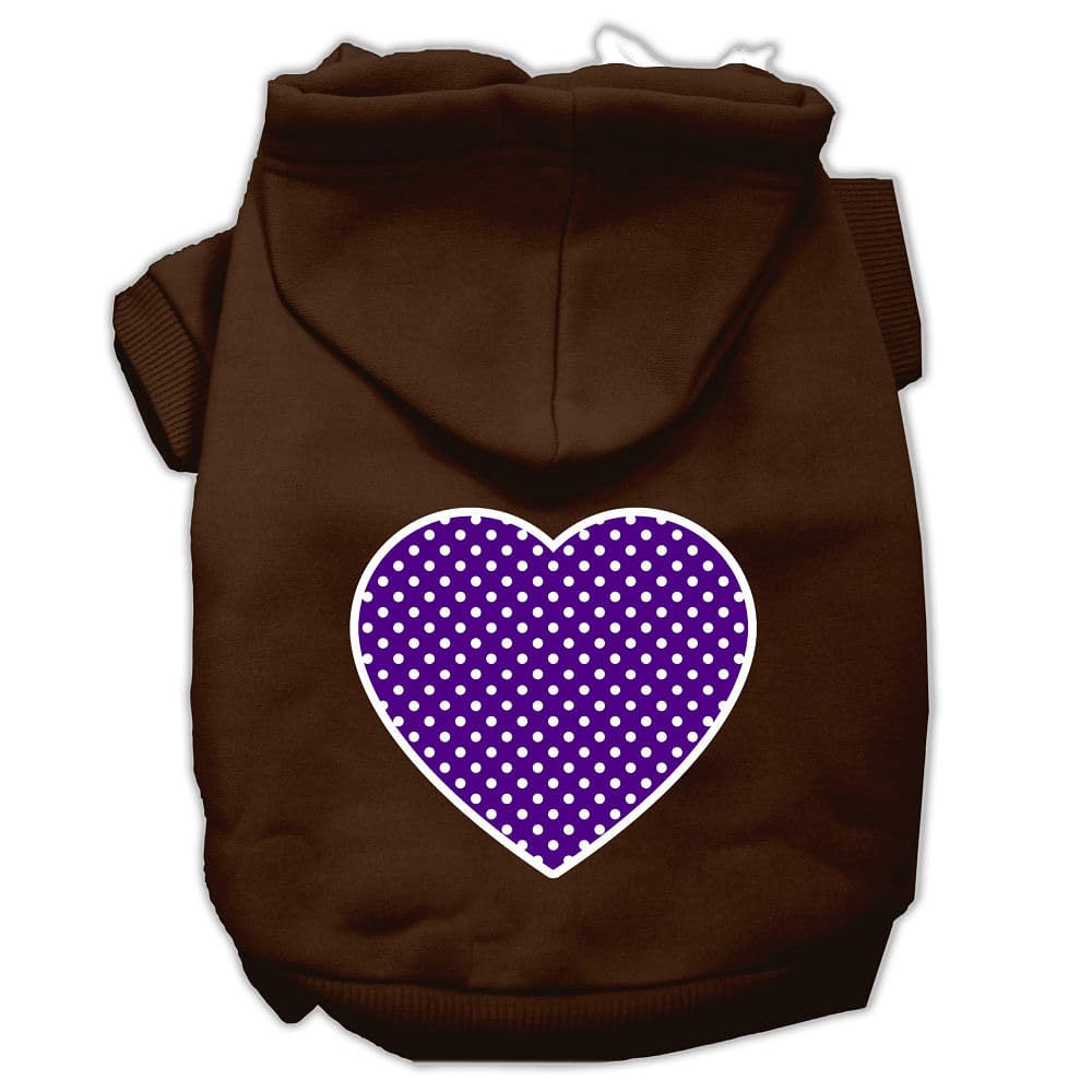 Pet Dog & Cat Hoodie Screen Printed, 'Purple Swiss Dots Heart' Brown Xl (14-20 Lbs.)