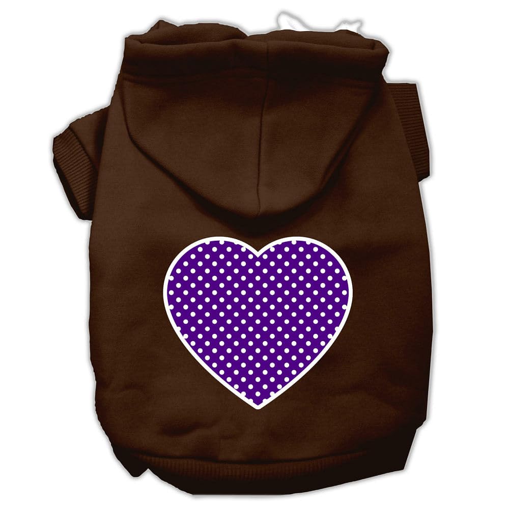 Pet Dog & Cat Hoodie Screen Printed, 'Purple Swiss Dots Heart' Brown Xs (0-3 Lbs.)