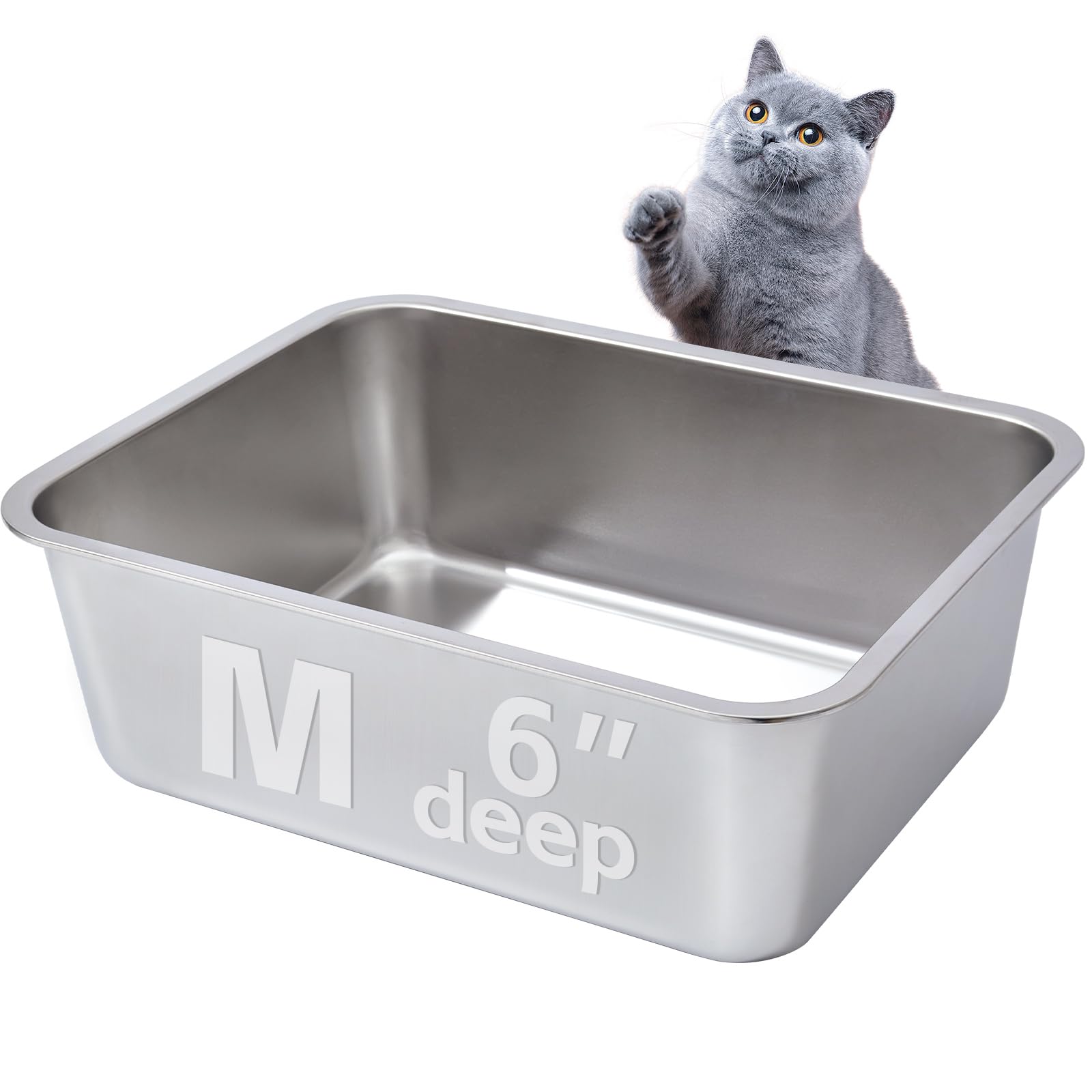 Egmehoad Stainless Steel Cat Litter Box Medium, Metal Litter Box-Stainless Steel For Cat/Kitty/Rabbits 17' L X 13.8' W X 6' H