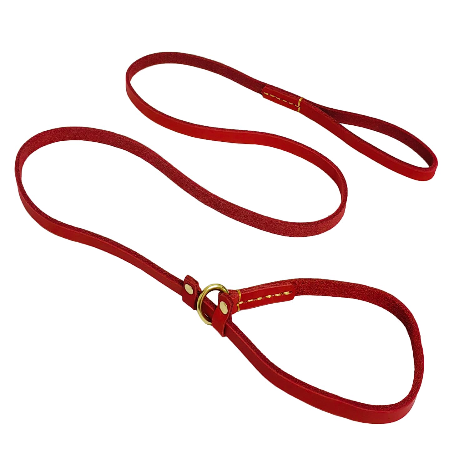Lwbmg 5.6Ft Real Leather Dog Leash, Soft Adjustable Slip Lead For Medium Large Dogs, Heavy Duty Pet Training Leash Red