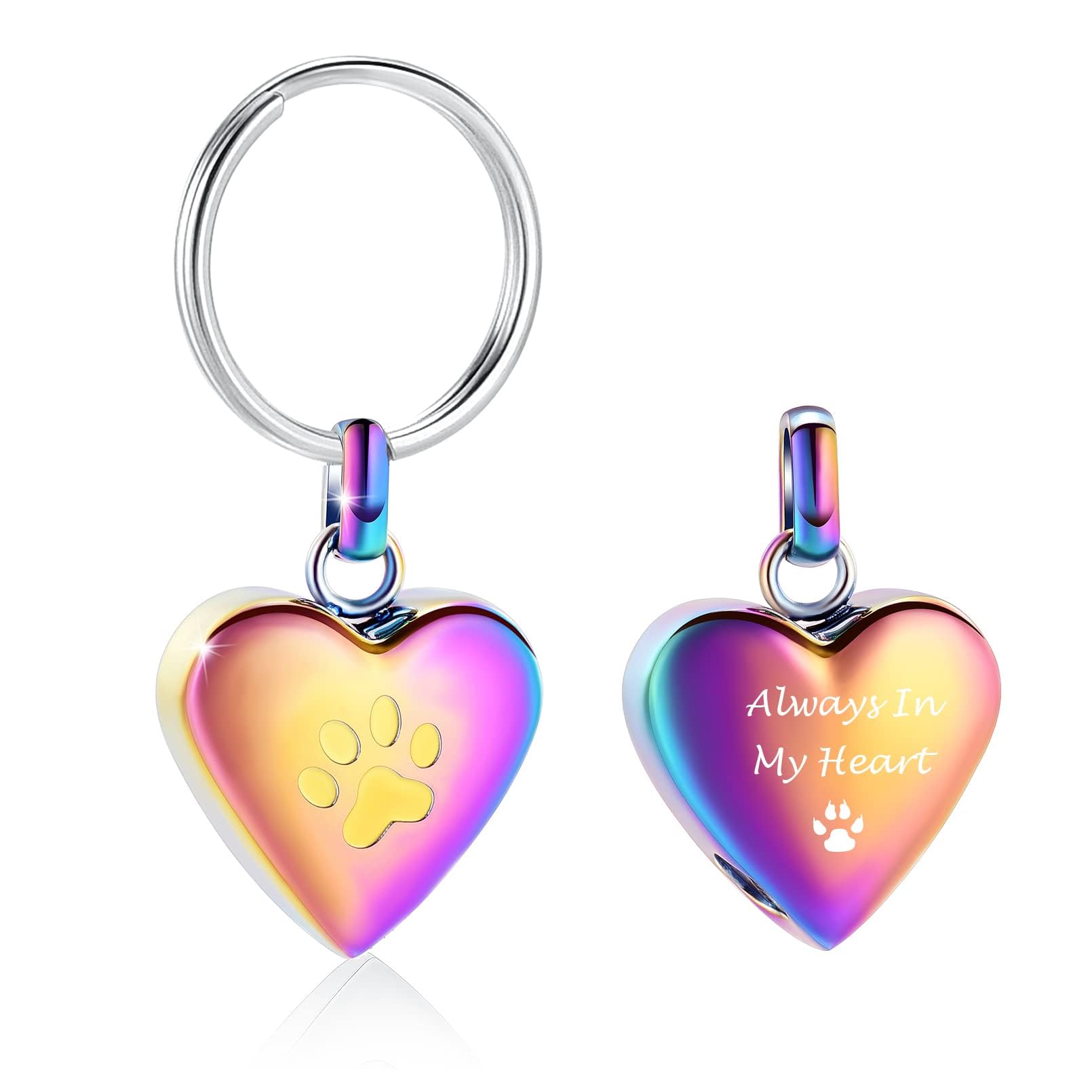 zeqingjw Pet Heart Cremation Jewelry for Ashes for Dog/Cat Paw Memorial Urn Keychain Urn Pendant Memorial Keepsake Jewelry