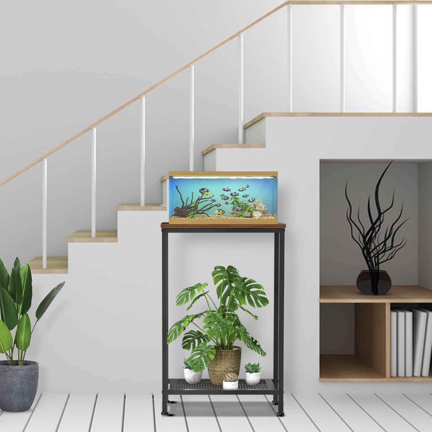VANVERB 10 Gallon Fish Tank Stand, 2-Tier Small Aquarium Stand, Metal Reptile Breeder Turtle Terrarium Stand Rack Plant Stand fo