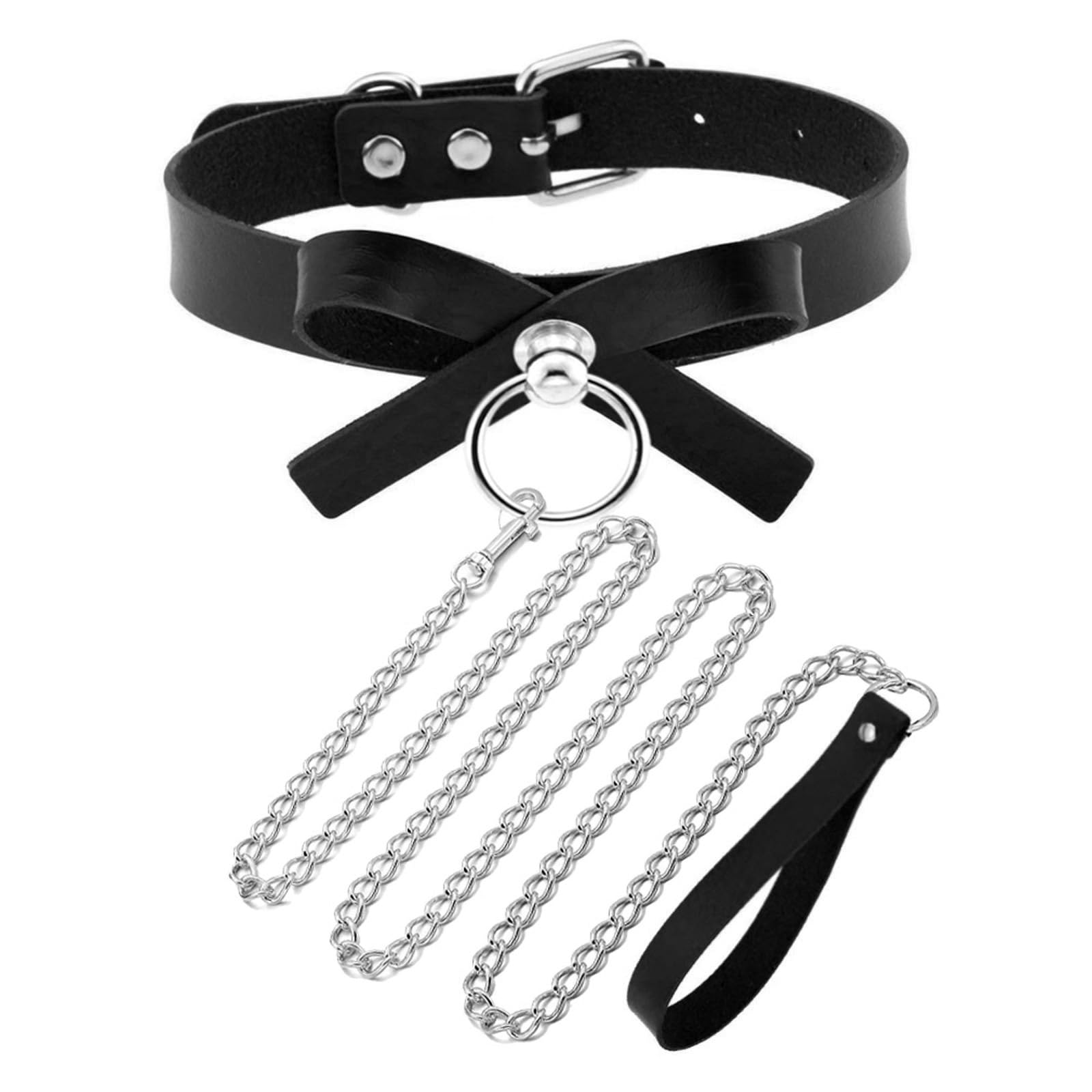 Soft Butterfly Bow Pu Leather Collar Necklace Set With Hauling Chains Fashion Cosplay Gift For Pet Dogs