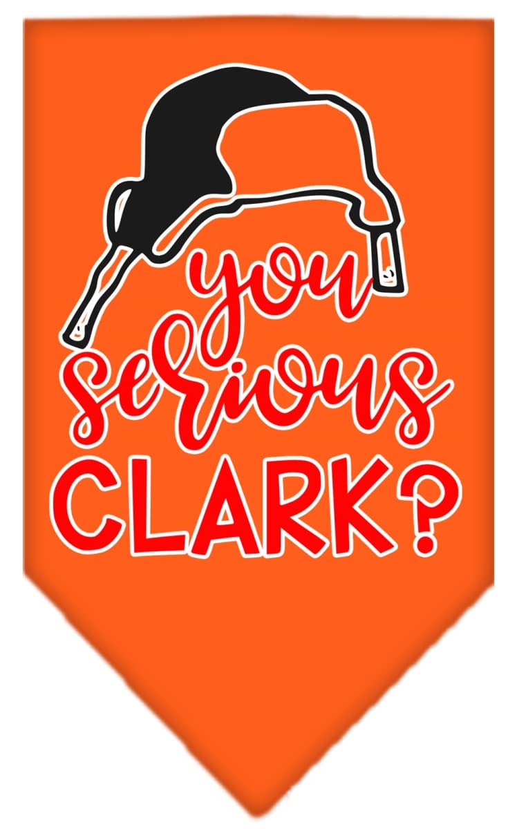 Christmas Pet and Dog Bandana Screen Printed, &quot;You Serious Clark?&quot; Orange Small