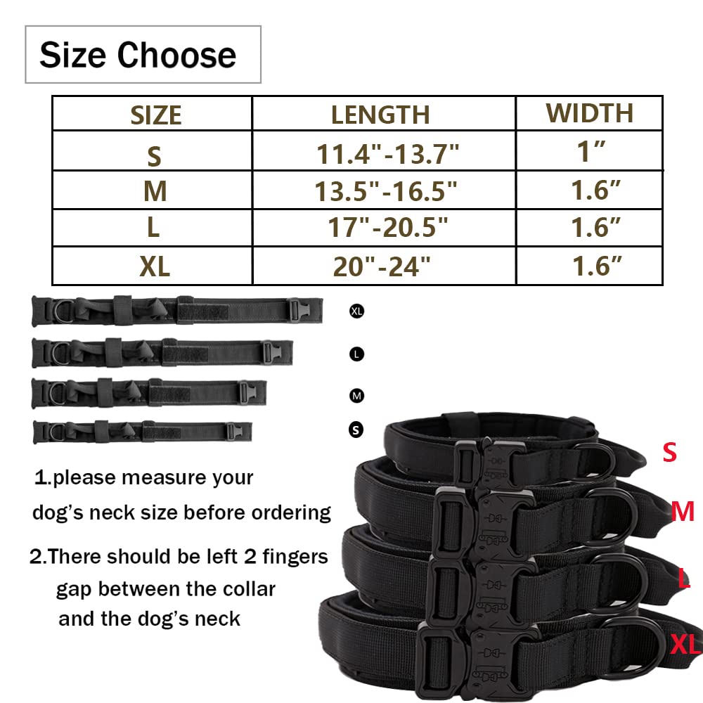 Tactical Dog Collar Military Dog Collar Adjustable Nylon Dog Collar Heavy Duty Metal Buckle With Handle For Dog Training ( Black ,M )