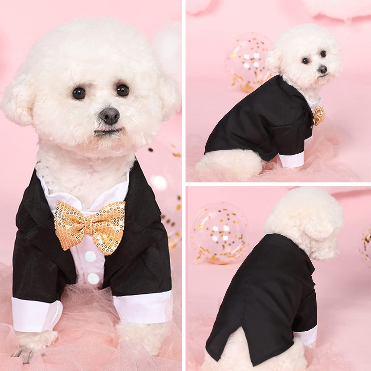 Dog Tuxedo, Formal Dog Clothes Shirt Costume Wedding Attire Party Bow Tie Suit, Dog Outfit For Small Medium Large Dogs Cats, Halloween Pet Costumes Birthday Puppy Clothing Christmas Apparel (L)