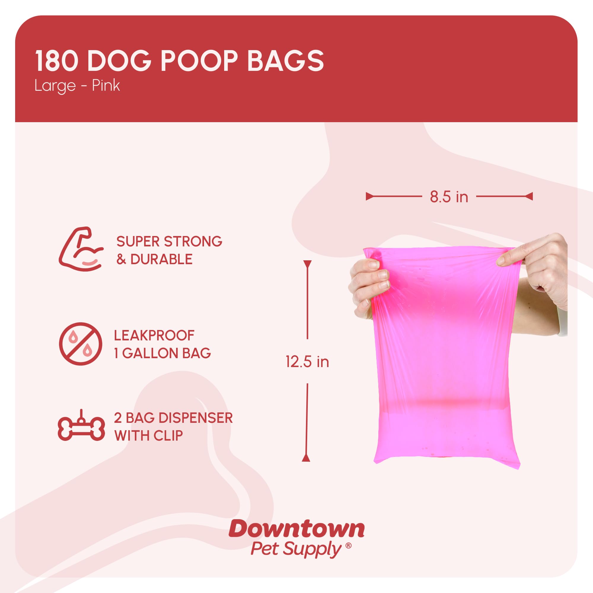 Downtown Pet Supply Poop Bags For Dogs With Dispenser, 180 Count - Leak-Proof Dog Waste Bags And Bone-Shaped Dog Poop Bags Holde