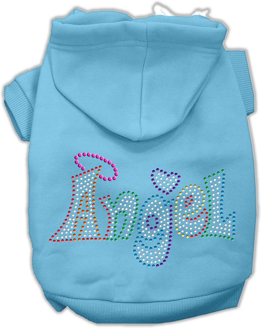 Pet, Dog & Cat Hoodie Rhinestone, 'Technicolor Angel' Baby Blue Md (6-10 Lbs.)