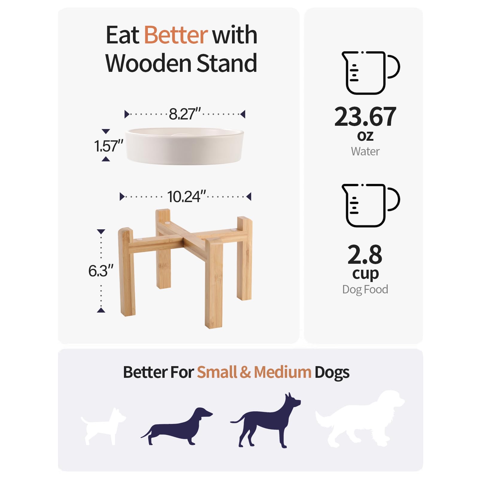 8.26 in White Dog Bowl Slow Feeder Ceramic for Medium and Large Breed, Elevated/Raised Slow Feeding Dog Food Water Dish Heavy We