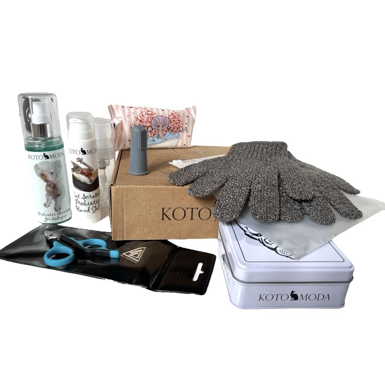 Kotomoda Ultimate Kit For Cats And Small Animals: Unique Care Set For Your Pet Probiotic Shampoo For Sphynx And Naked Cats, Wet