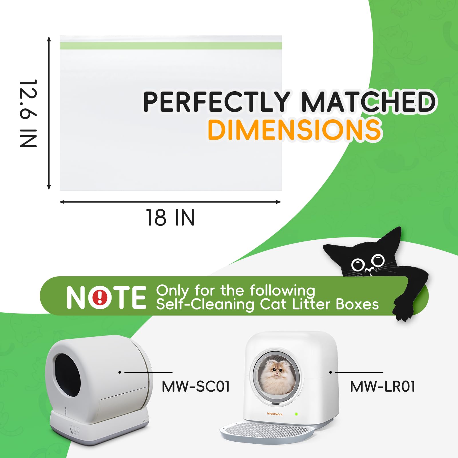 60 Pack Cat Litter Box Liners For Meo Want Sc01, Mw-Sc02, Mw-Lr01,1.5 Mil Thick Drawstring Heavy Duty Leak-Proof Disposable Smar