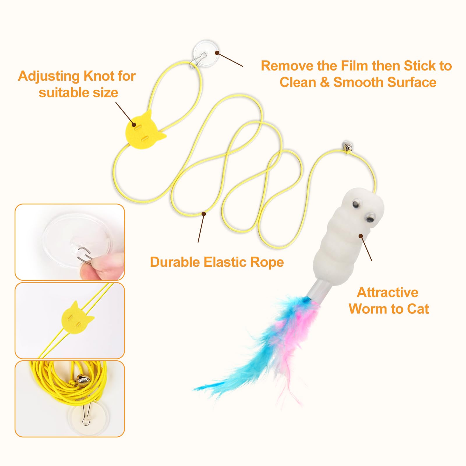 Jiaron 6 Pcs Interactive Cat Feather Toys, Indoor Hanging Retractable Cat Toy, Self Play Toys Make Fun Excecise